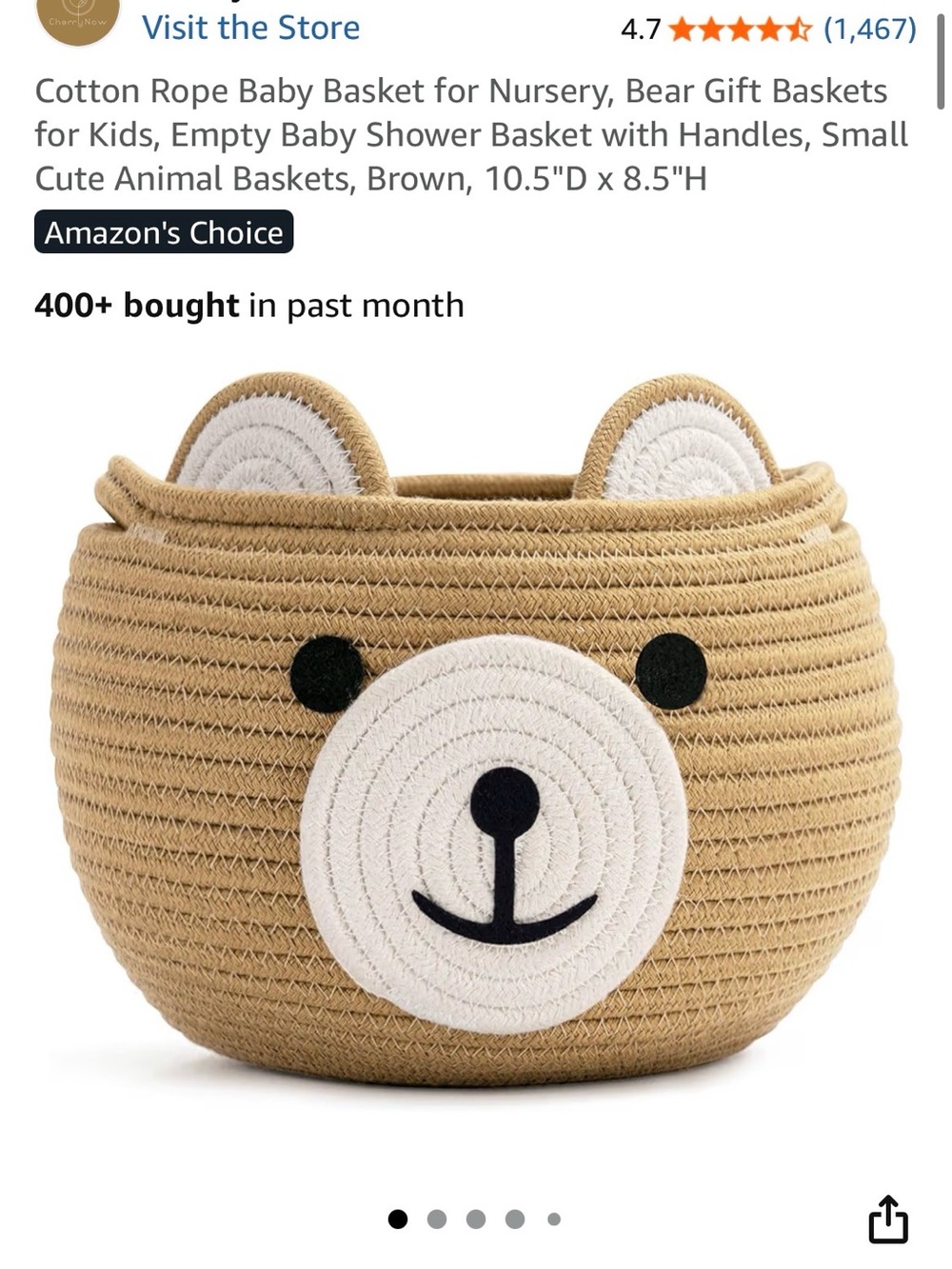Cotton Rope Bear Storage Basket — Brown